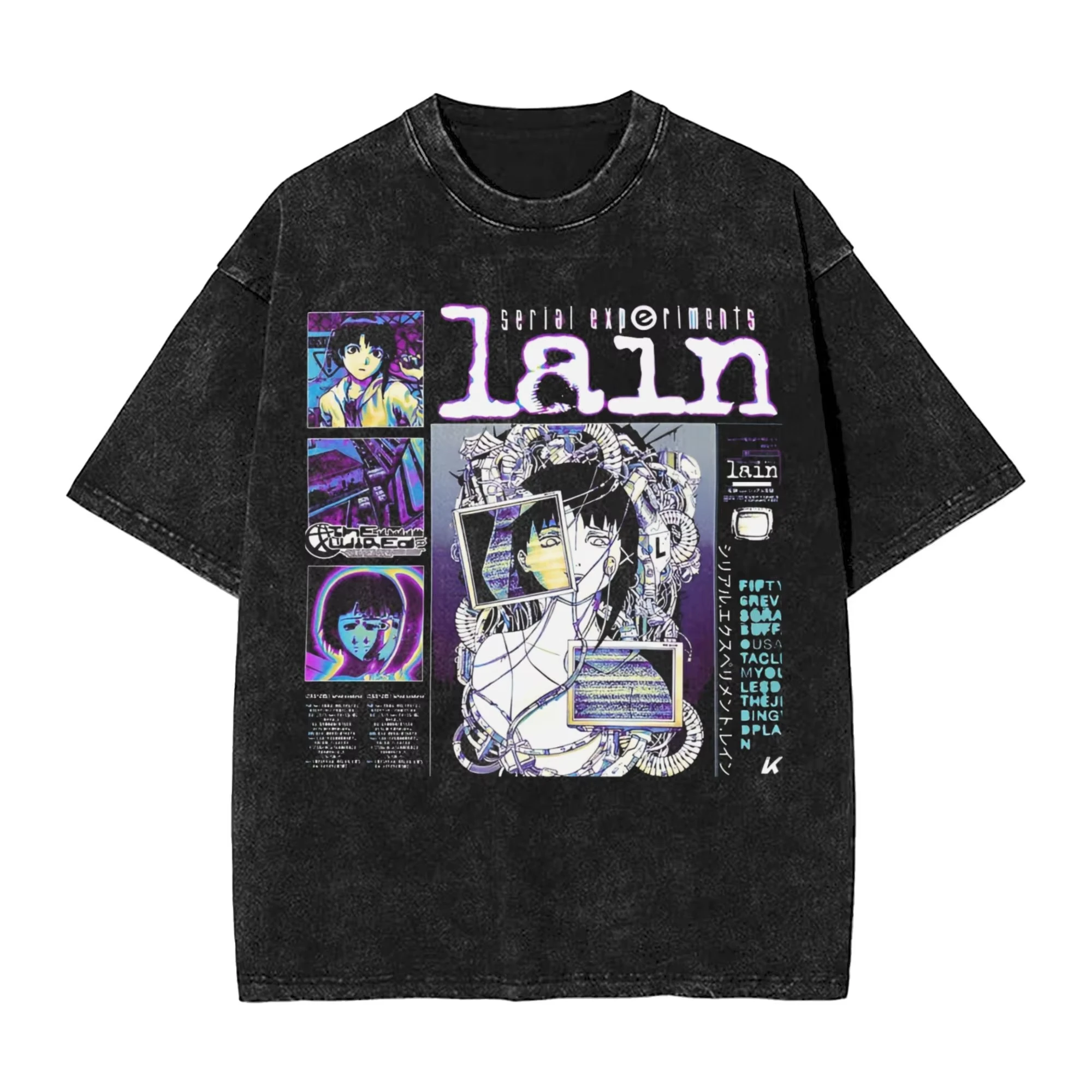 Serial Experiments Lain T-Shirt Men Women Cotton Graphic Printed Short Sleeve Cyberpunk Washed Tee Summer Casual 2026 Hot Sale