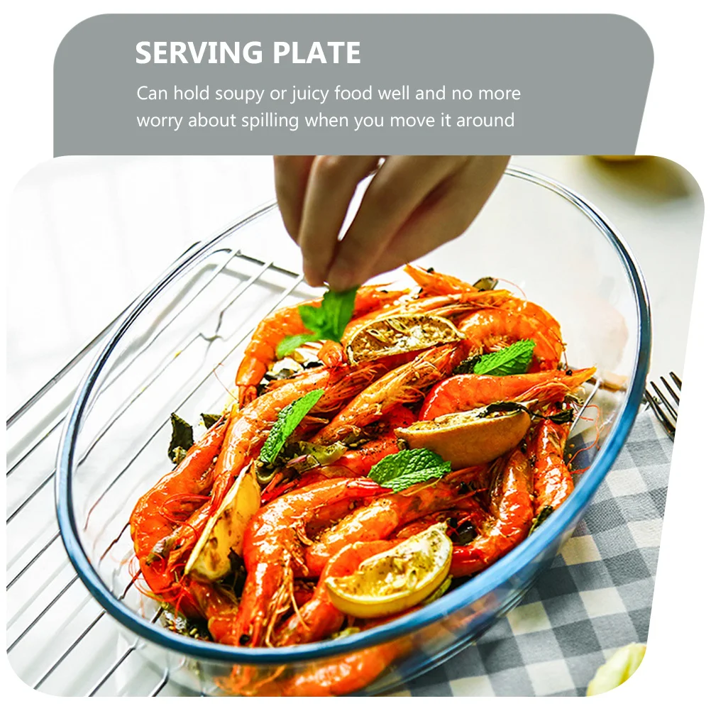 

Glass Serving Plate Bowl Oven Safe Baking Pan for Pasta Rice Soup Dessert Juicy Food No Spill Design Household Kitchen Dish