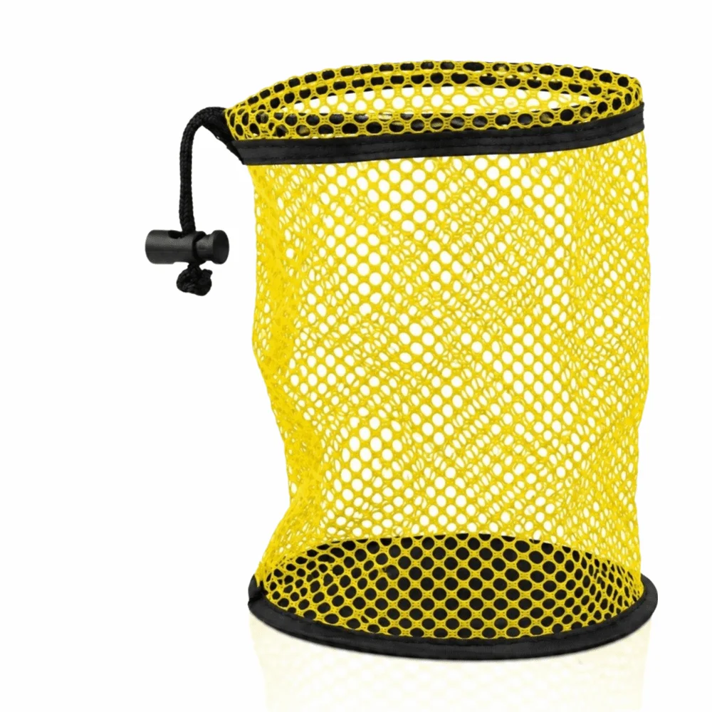 2PCS Polyester Mesh Fabric Golf Ball Storage Bag Yellow and Black Adjustable Drawstring Golf Ball Holder Lightweight Portable