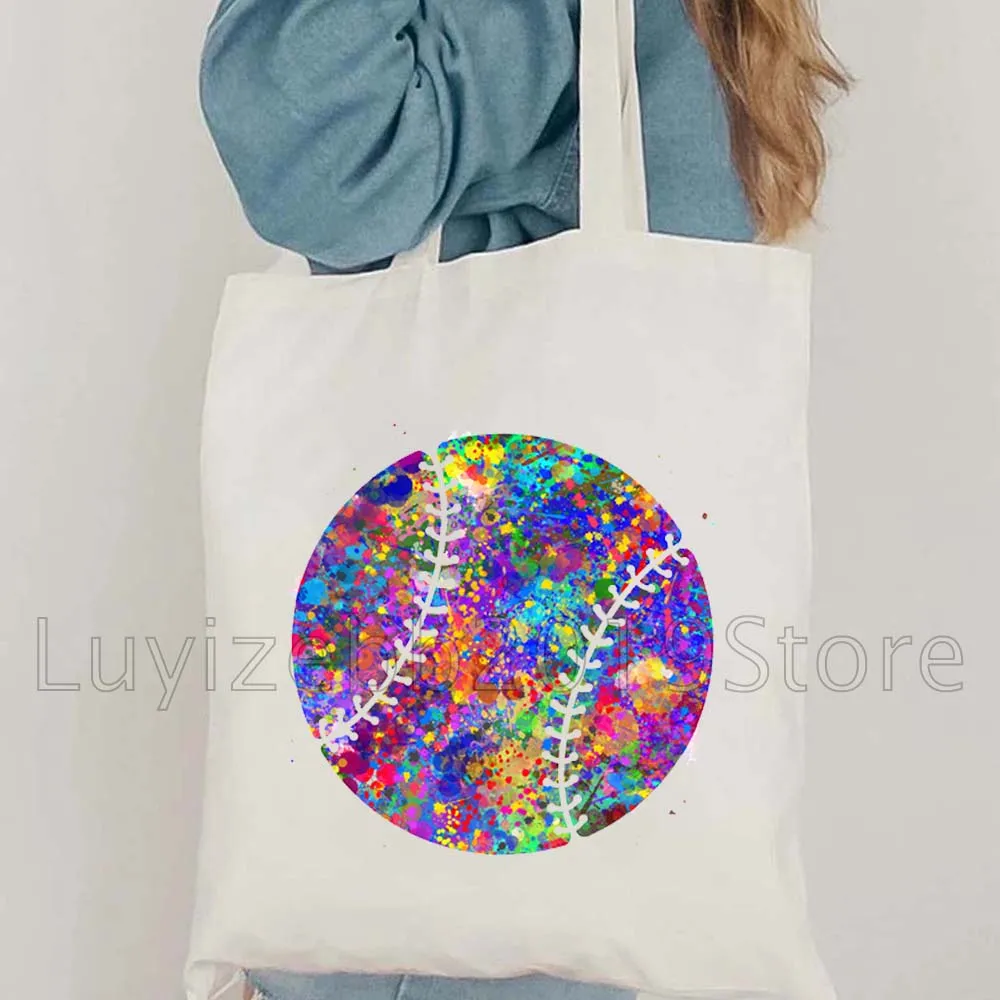 American Football Ball Badminton Rackets Volleyball Basketball Soccer Baseball Ball Bat Watercolor Gifts Canvas Tote Bag Handbag