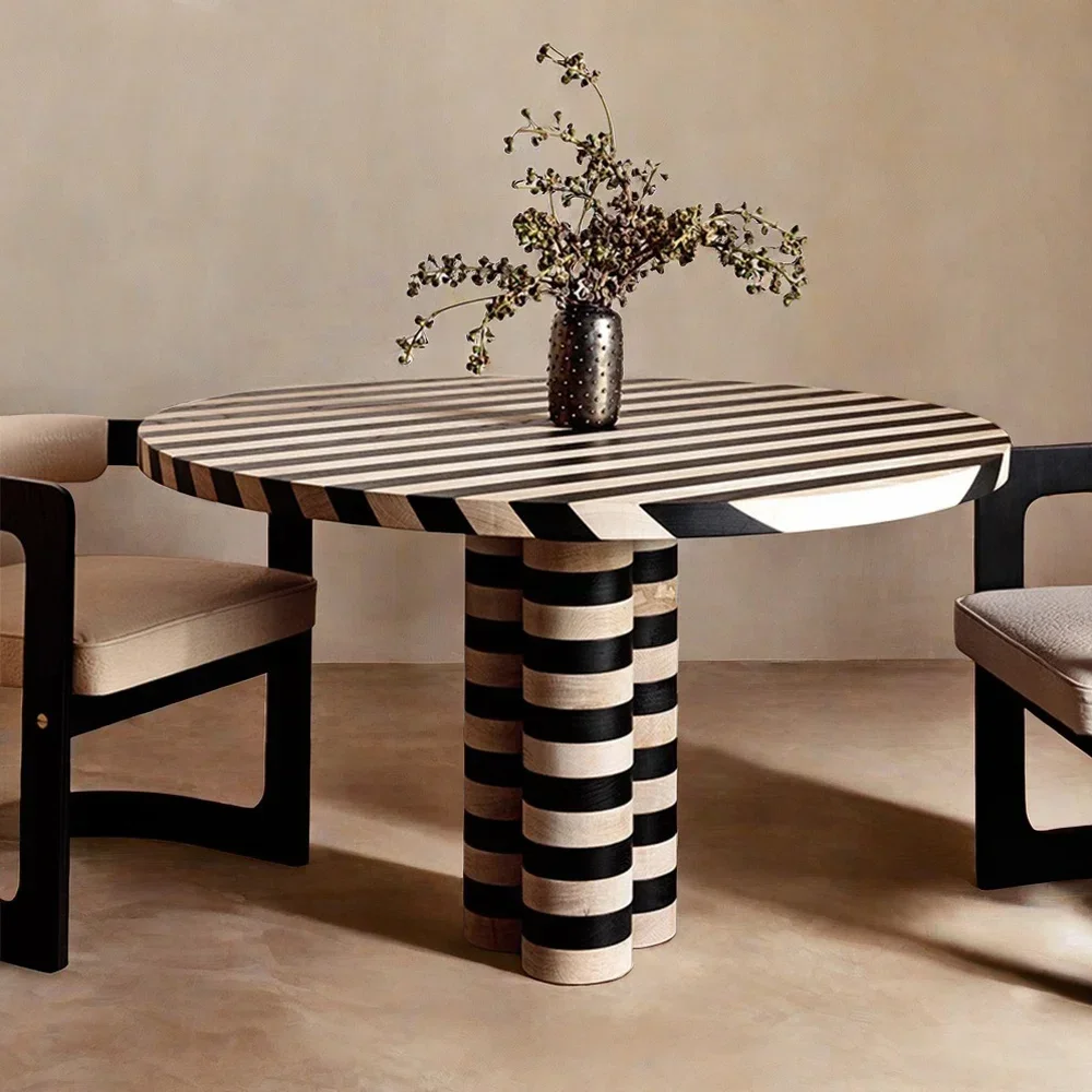 Nordic simple solid wood design round zebra striped