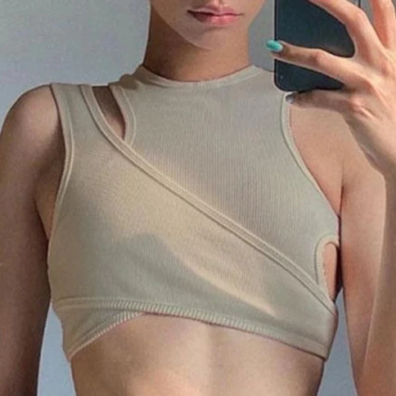 

Summer European and American street sports slim short style solid color design sense daily high street can be worn outside vest