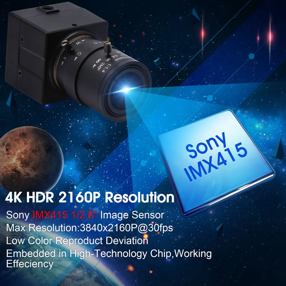 Kamera internetowa ELP 4K IMX415 Bezpłatny sterownik Obiektyw zmiennoogniskowy 2,8–12 mm Ręczne ustawianie ostrości Zoom optyczny Kamera USB 30 klatek na sekundę