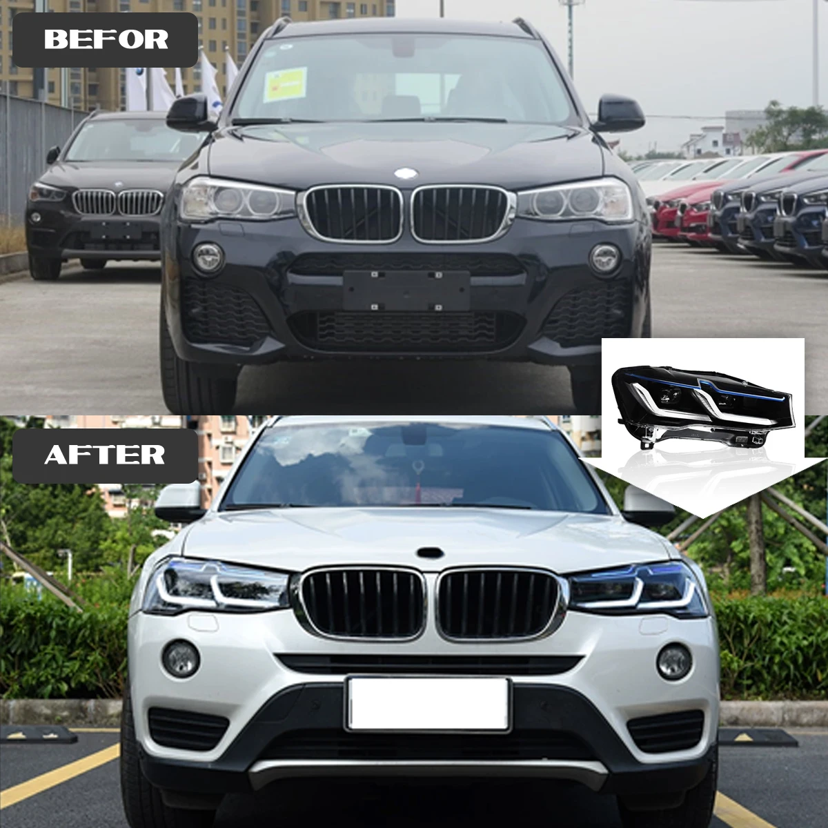 نوع LED سيارة المصابيح الأمامية لسيارات BMW X3 2010-2016 X4 F26 F25 مجموعة مصابيح أمامية DRL بدوره إشارة العارض المصابيح الأمامية التوصيل اللعب