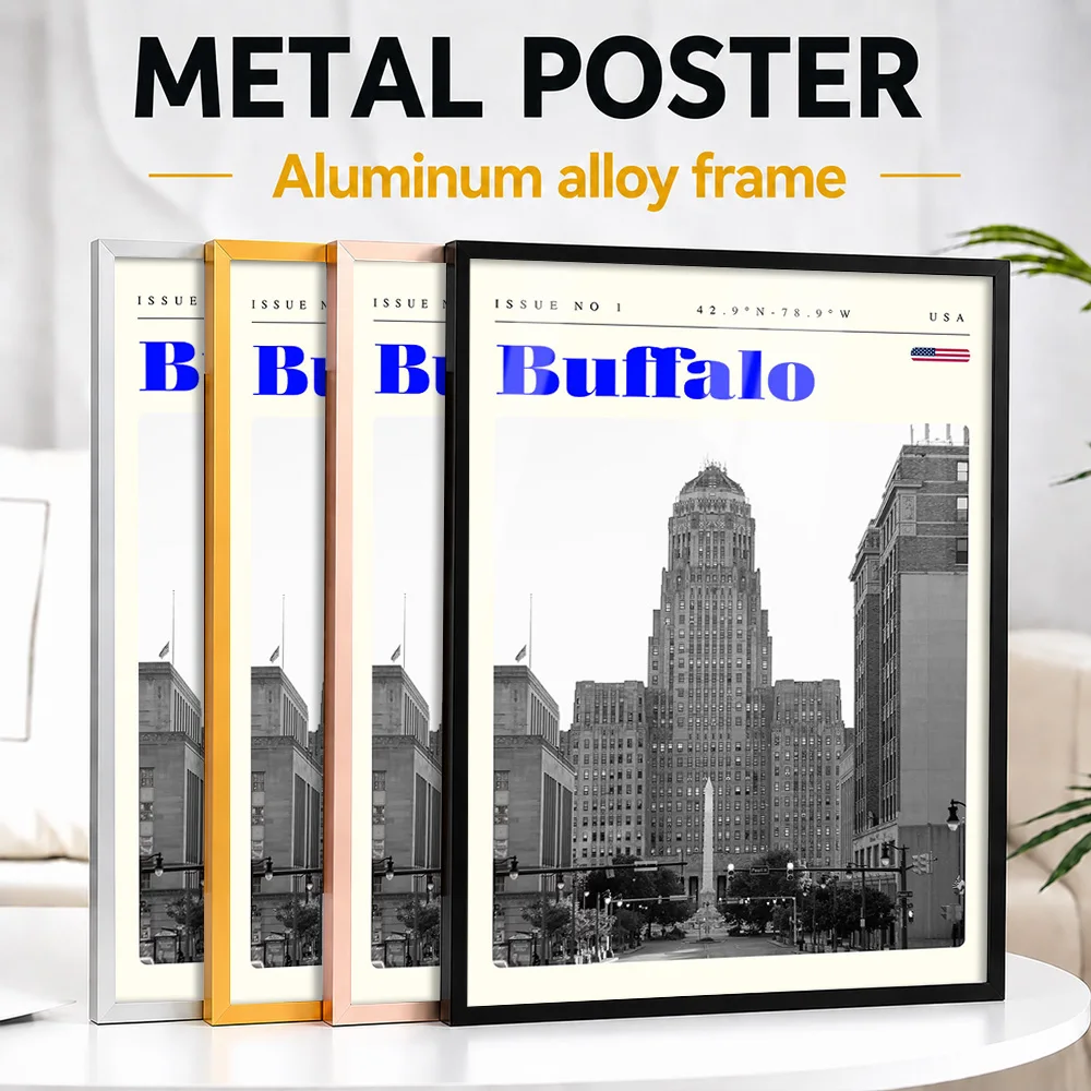 Buffalo New York Cityscape Framed Aluminum Metal Poster Customized Scenic Tribute Wall Art Ideal For Office Or Traveler Gift