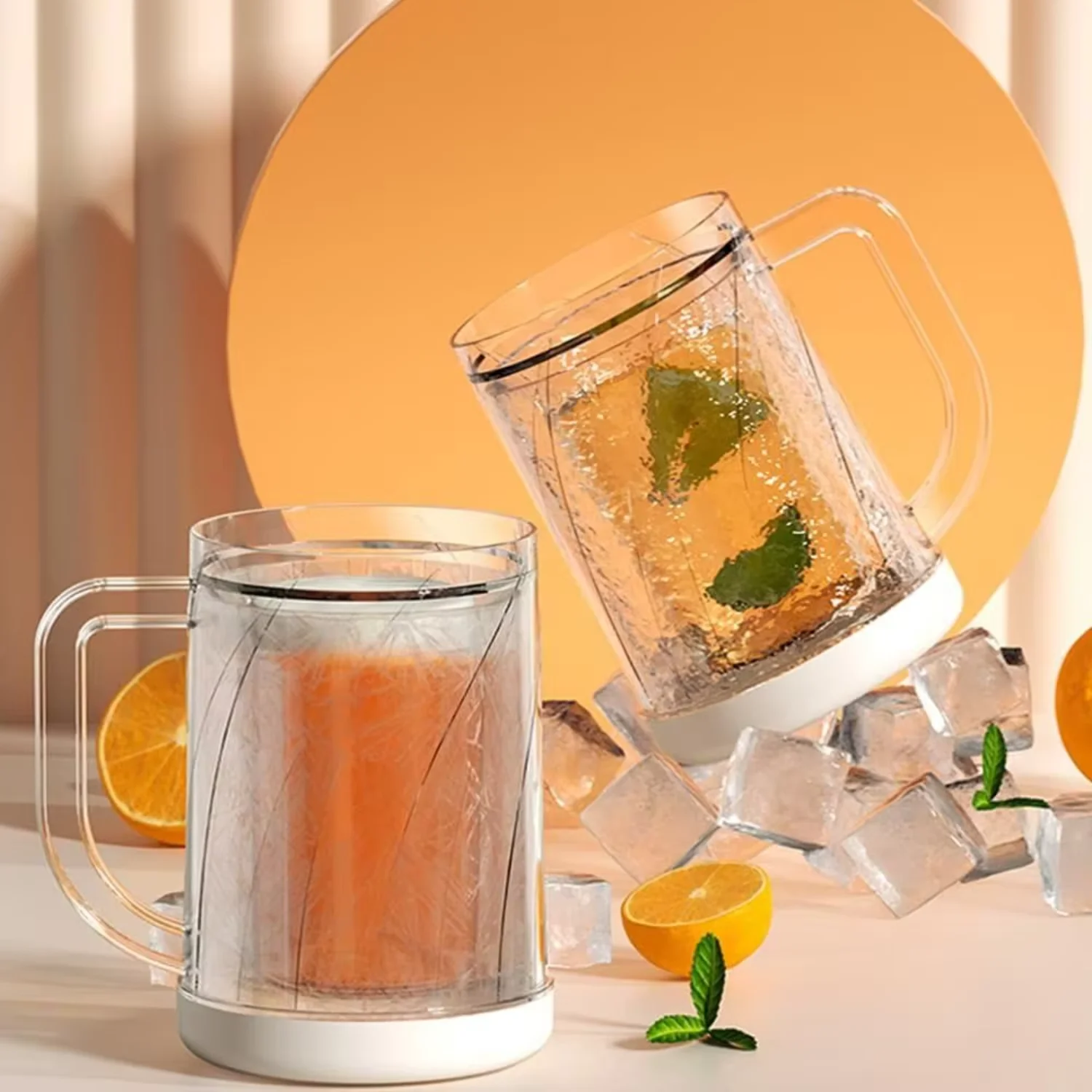 

with Handle Liquid Refrigerator Cup Summer Double Layer Freezer Beer Mugs Thickened 20oz Ice Cold Beer Glass