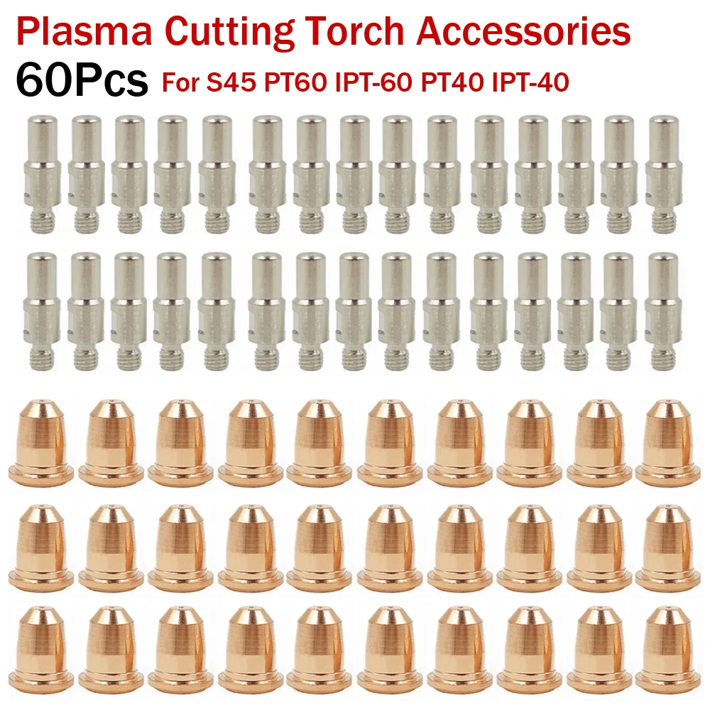 60Pcs Plasma Cutter S45 Torch Consumables Electrode PR0110 0.8mm/1.0mm Nozzle Tips PD0116 For PT60/40 Harbor Freight Trafimet