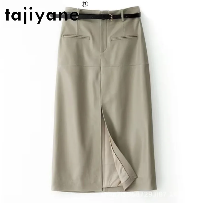 TAJIYANE Sheepskin Genuine Leather Skirt Straight with Slit Women's Skirts Spring Autumn Skirts of Woman Blazer Style Midi Skirt