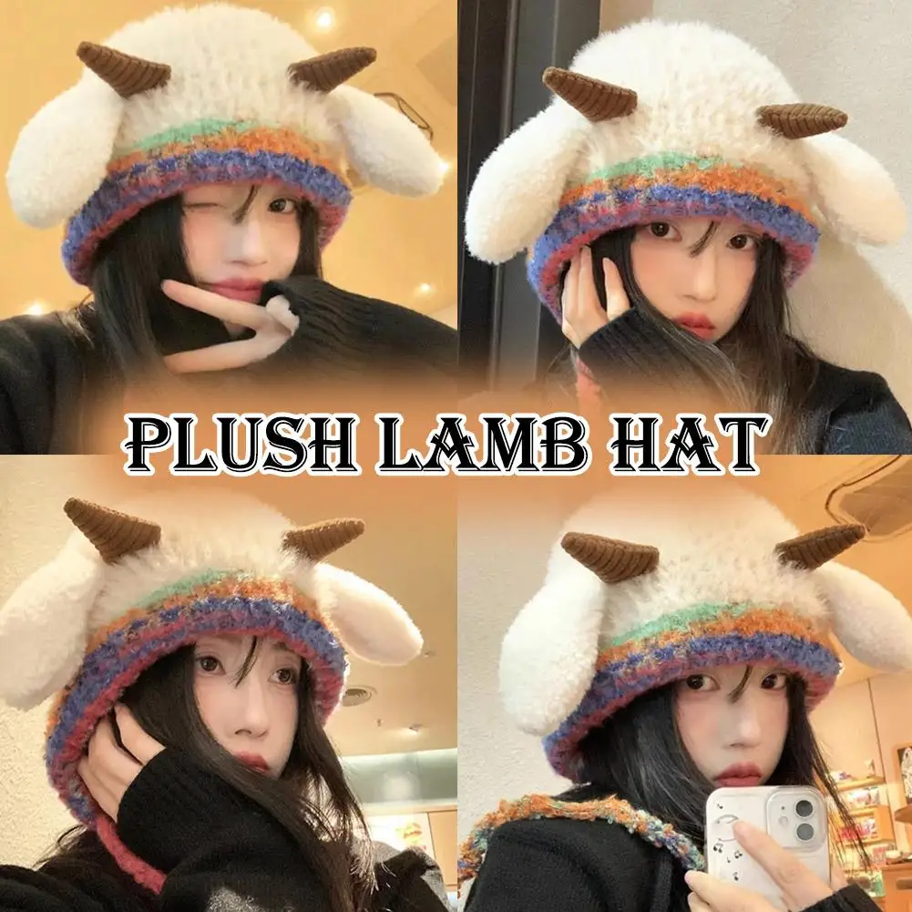 Cute Christmas Antler Hat, 2-in-1 Winter Warm Knitted Reindeer Beanie Beret Plush Earflap Skull Caps Christmas Holiday Dress Up