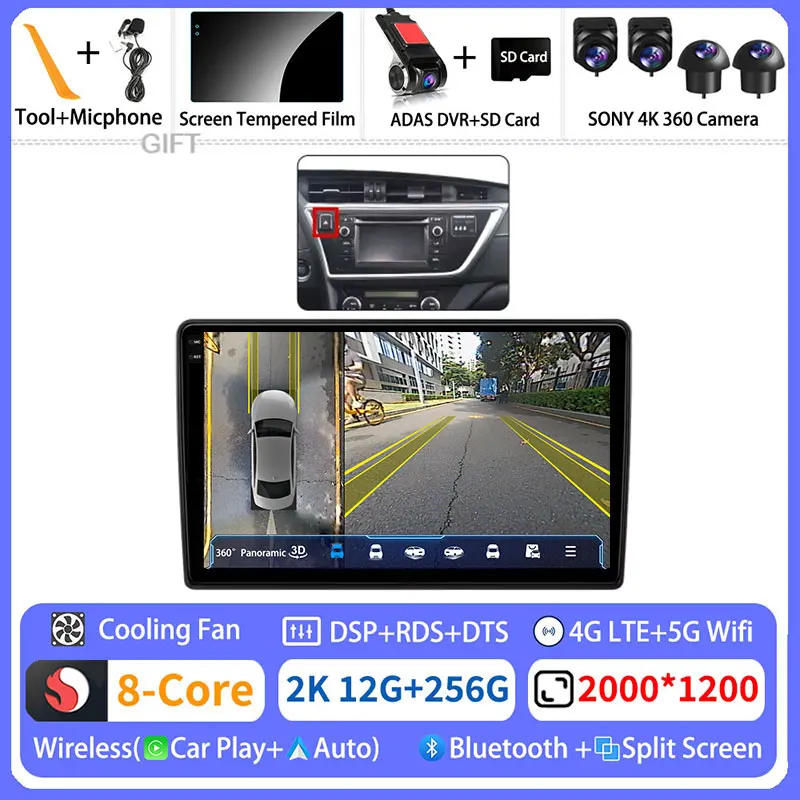 Android 15 Draadloze Carplay Voor Toyota Auris 2 E180 2012-2015 GPS Multimedia Video Player Navi Head Unit 2din BT DSP Autoradio