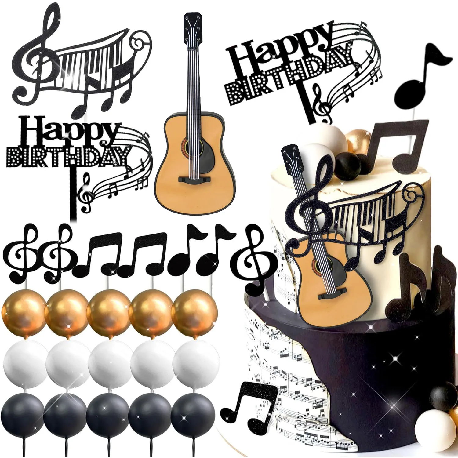 Musik Kuchen Topper Musikalische Geburtstag Party Kuchen Dekorationen für Musikalische Kuchen Topper Set Mädchen Musik Karaoke Thema Geburtstag Party – Detail 13