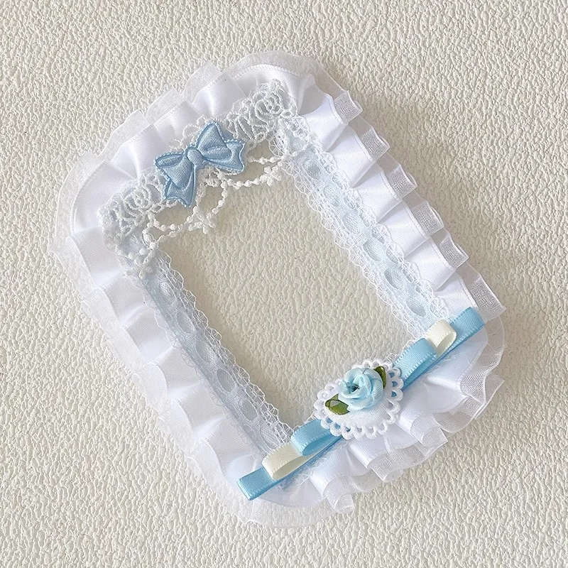 Ruffled Lace Rose Bow Card Display Holder Lolita 3inch Kpop Fan Card Decorative Border Macaron Color Series Polaroid Photo Frame Anime Guka Idol Collection Ita Bag Ita Board Decorative Ornament Photocard Topper