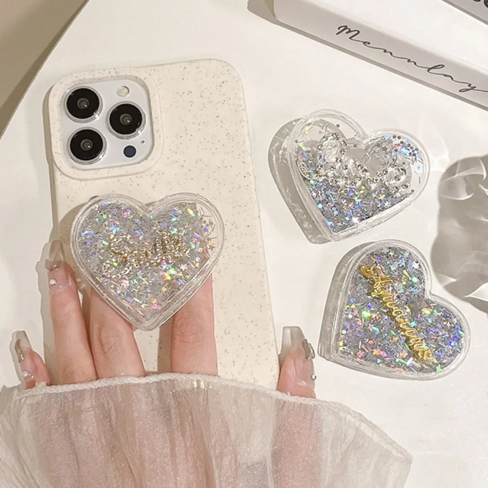 Luxury Sequins Rhinestone Phone Holder Expanding Socket Grip Stand For iPhone For Samsung Love Heart Universal Smart Tok