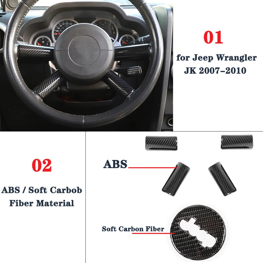 Car Steering Wheel Decoration Cover Trim Protector for Jeep Wrangler JK JKU 2007 2008 2009 2010 2/4-Door Interior Accessories