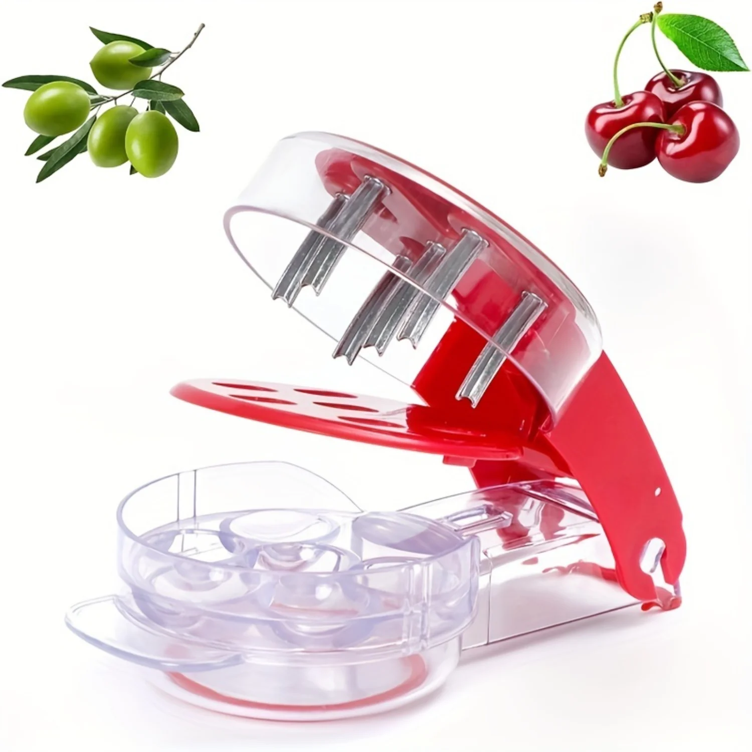 

6-Capacity Cherry Pitter Tool - Multi-Functional Olive Corer with Space-Saving Lock Design - Portable ABS Plastic Stone Remover