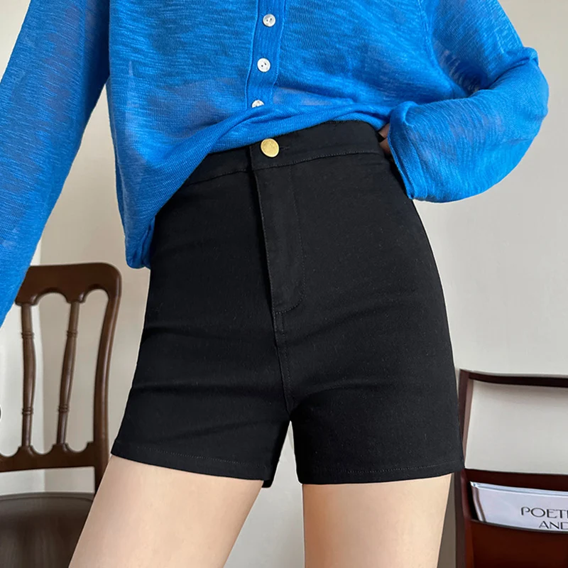 

2025 сексуальные черные узкие шорты с высокой талией, женские летние тонкие джинсовые шорты, женская уличная одежда, узкие короткие брюки Y2K, женские