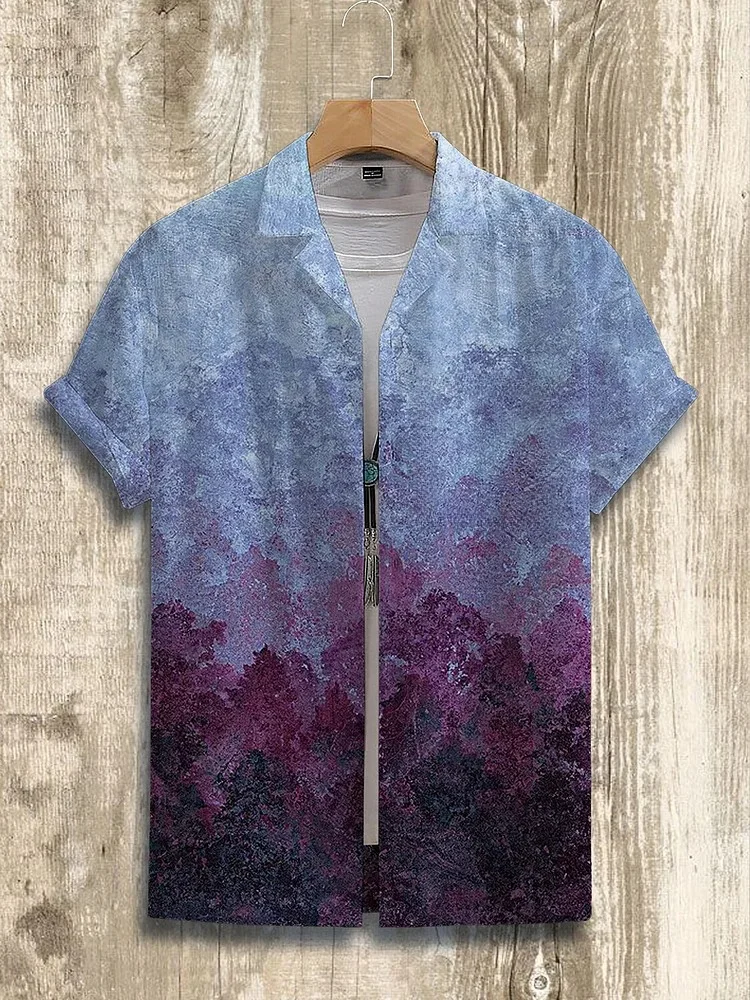 

Мужская рубашка с коротким рукавом с градиентным акварельным принтом, американская летняя блузка на пуговицах, 2025 г., повседневная свободная шикарная мужская одежда