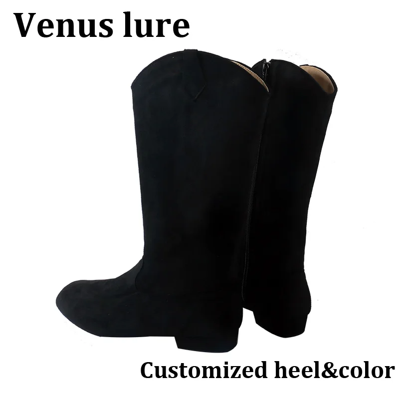 

Venus lure Удобные черные танцевальные ботинки с застежкой-молнией Танцевальные ботинки с квадратным носком на замшевой подошве Танцевальная обувь на плоском каблуке Сапоги 2 см