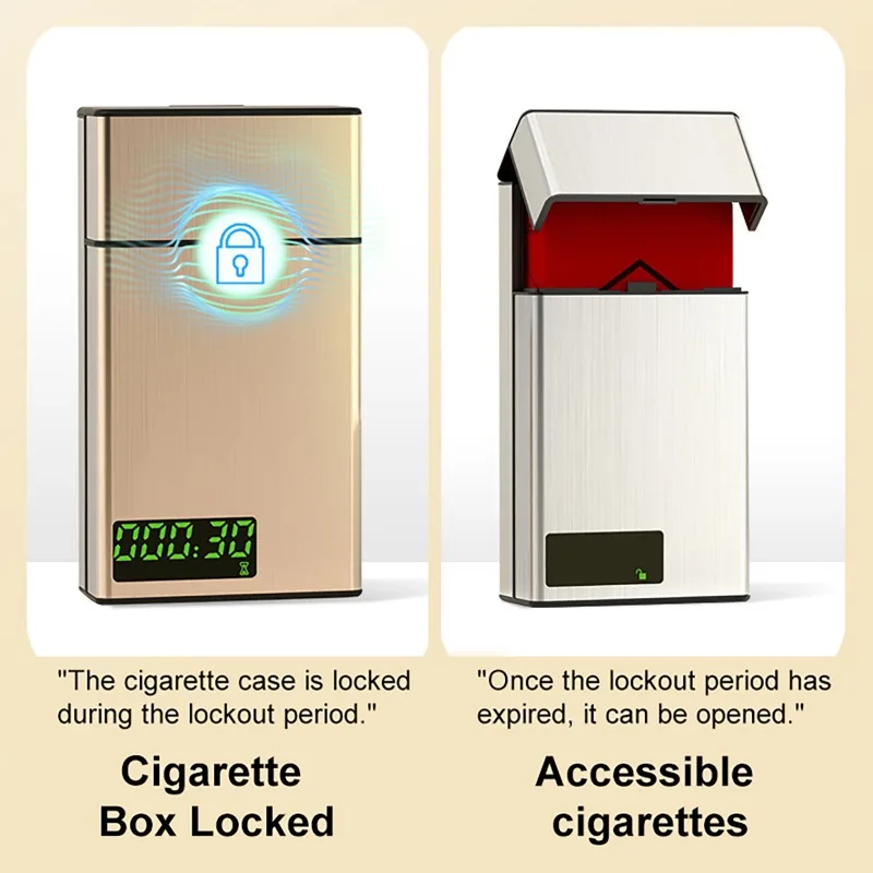 علبة السجائر الذكية مع شاشة LED سبائك الألومنيوم الانضباط الذاتي الموقت اقفال الصناديق جهاز إقلاع التدخين المساعدة #4