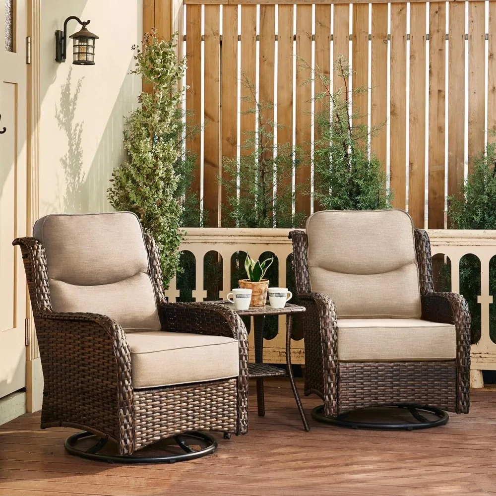 

Outdoor Patio Chairs of 2 with 6 Inch Thick Cushions and Side Table, Outdoor Chairs 3PCS High Back Wicker Patio Furniture Set