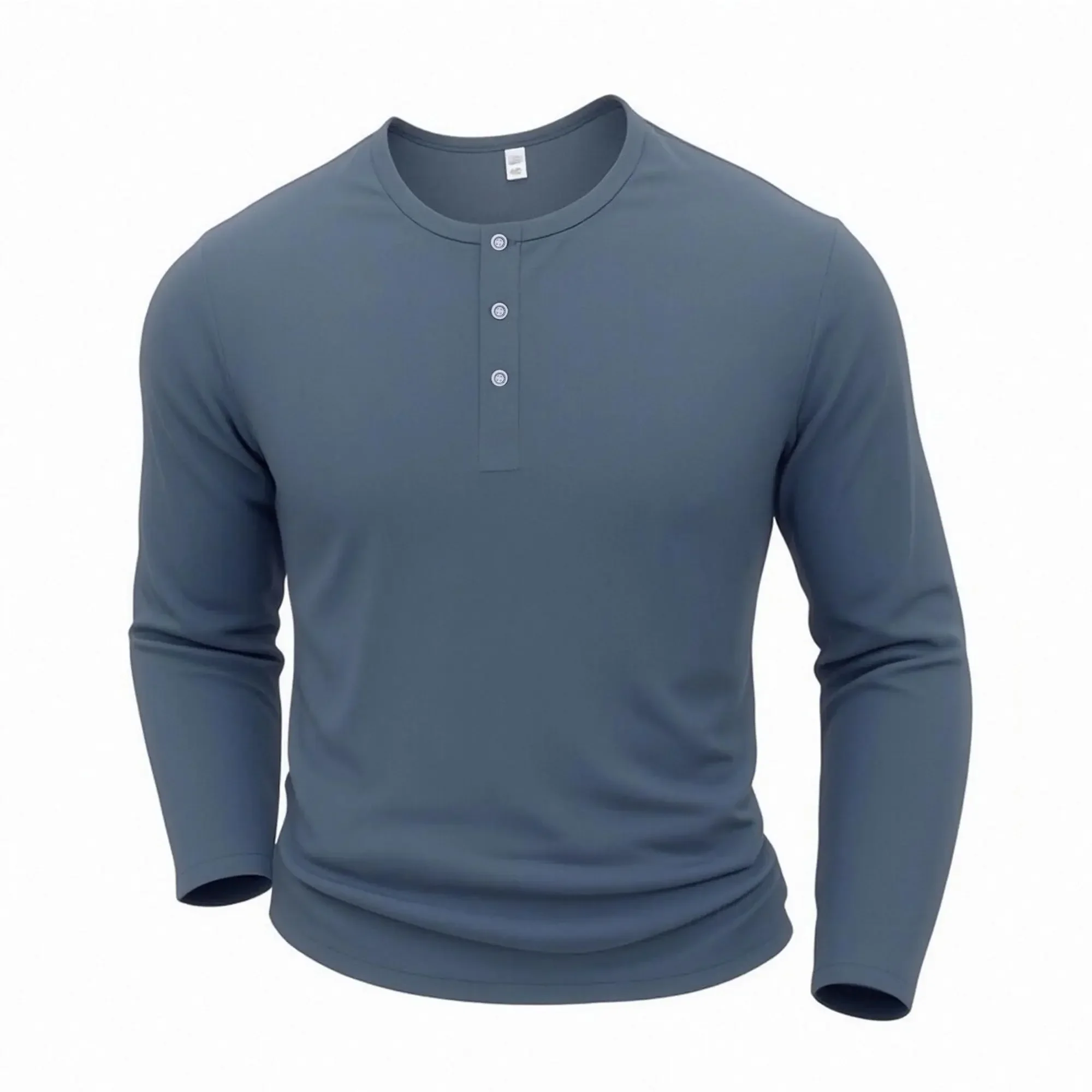 Fitness Herren Langarm Henley-Neck T-Shirts Herbst Einfarbige Männer-Oberteile Slim Fit Knopfhals Lässiges Bequemes T-Shirt Streetwear – Detail 7