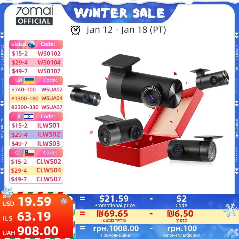 70mai Cam posteriore RC06 RC12 RC14 RC22 RC24 RC41 Cam interna FC02 per 70mai Dash Cam Registrazione a doppio canale Registrazione di parcheggio