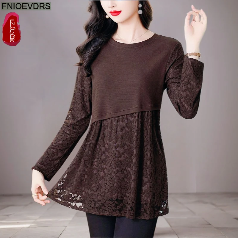 

Loose Clothes 2023 Women Autumn Winter Elegant Ruffles Basic Shirts Retro Black Lace Tunic Belly Peplum Tops Blouses