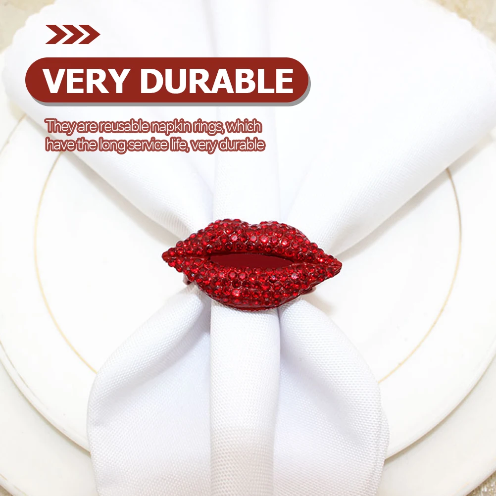

4Pcs Red Lips Napkin Rings Valentine Chic Metal Buckles Elegant Table Decoration Accessories Supplies