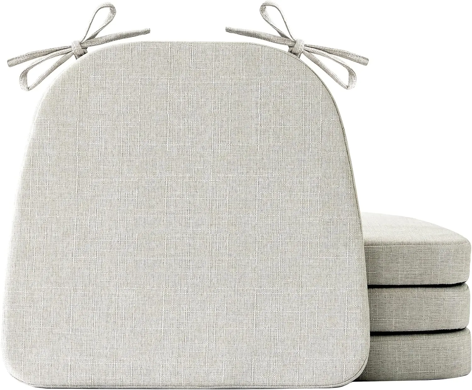 Non Slip D-Shaped Dining Chair Cushions Set of 4, 17x16x2 Inch Seat Pads with Ties, Beige