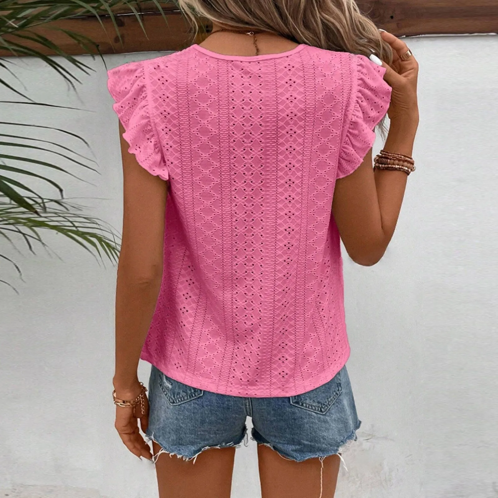 T-shirt élégant ajouré manches volantes respirant été