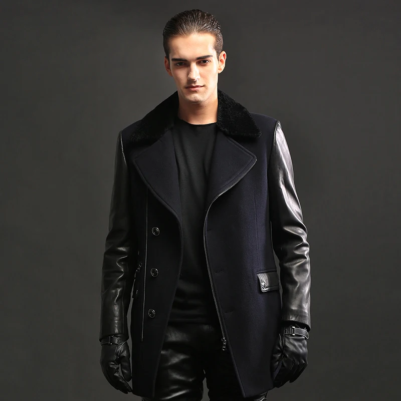 Mid-length Wool Jacket Men Clothing Busines Casual Genuine Leather Man Jackets Autumn Winter Warm Wool Coat Fashion Windbreak