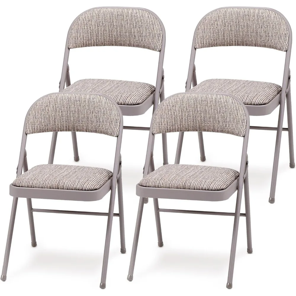 

4-Pack Steel Frame Folding Dining & Event Chairs, Chicory Lace Motif Upholstery, Beige - Foldable Seating with Cushioned Se