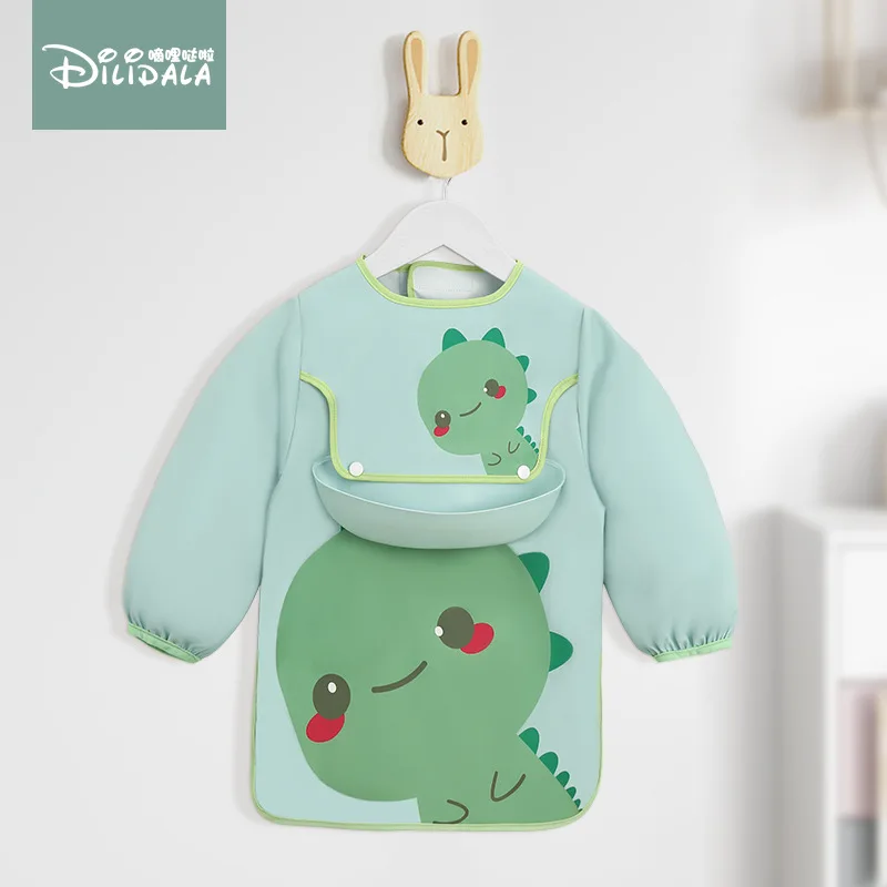 Baby Eating Bib Waterproof and Dirt-proof Children's Hood Long Sleeve Painting Apron Protective Coat Children's Rice Pocket