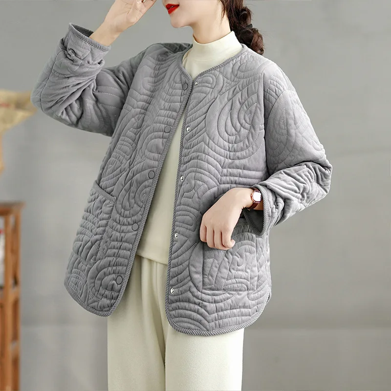 

Velvet Autumn and Winter Cotton Jacket for Women 2025 New Autumn Quilted Coat Loose Top