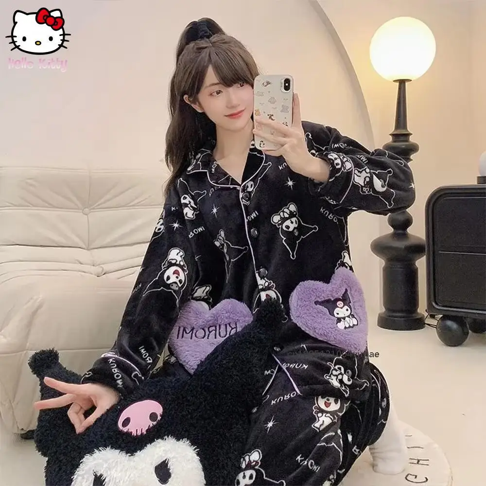 

Sanrio аниме Куроми плюшевый пижамный комплект мультфильм Hello Kitty Kawaii коралловый бархат женская одежда для сна милая теплая зимняя домашняя одежда с героями мультфильмов