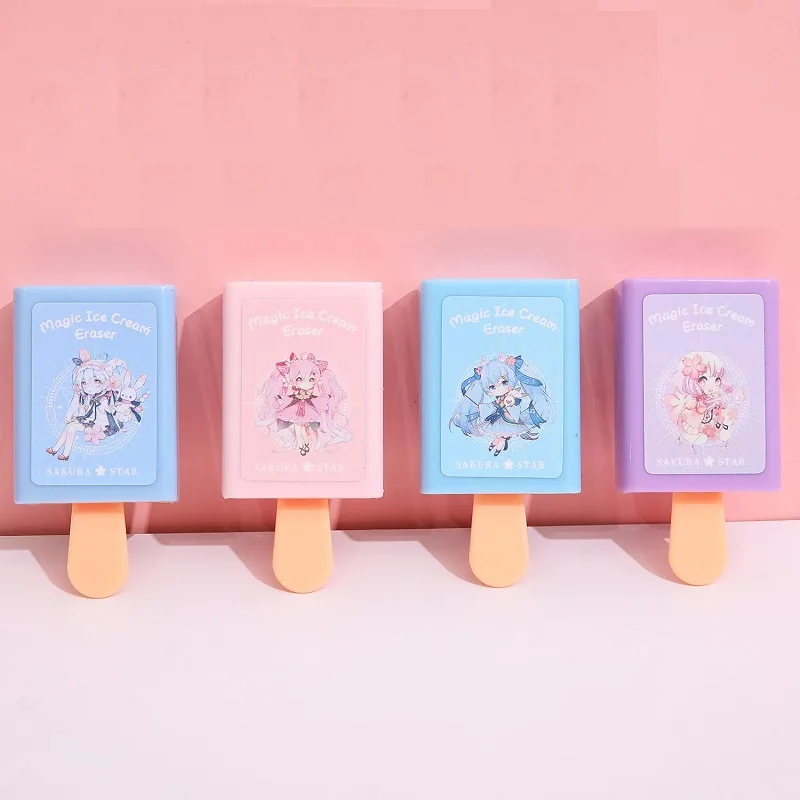 Cute Magic Show Box Eraser Ice Cream Hiding with Drawer Shape Color Rubber Stationery Lovely Toy For Girl Student Kid School Fun