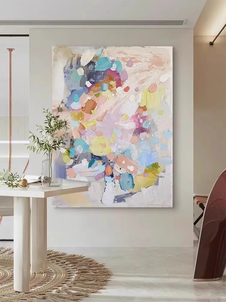

Acrylic Abstract Painting On Canvas Large Oil Painting Blue Pink Wall Art Modern Painting Oversize Art American Style Room Decor