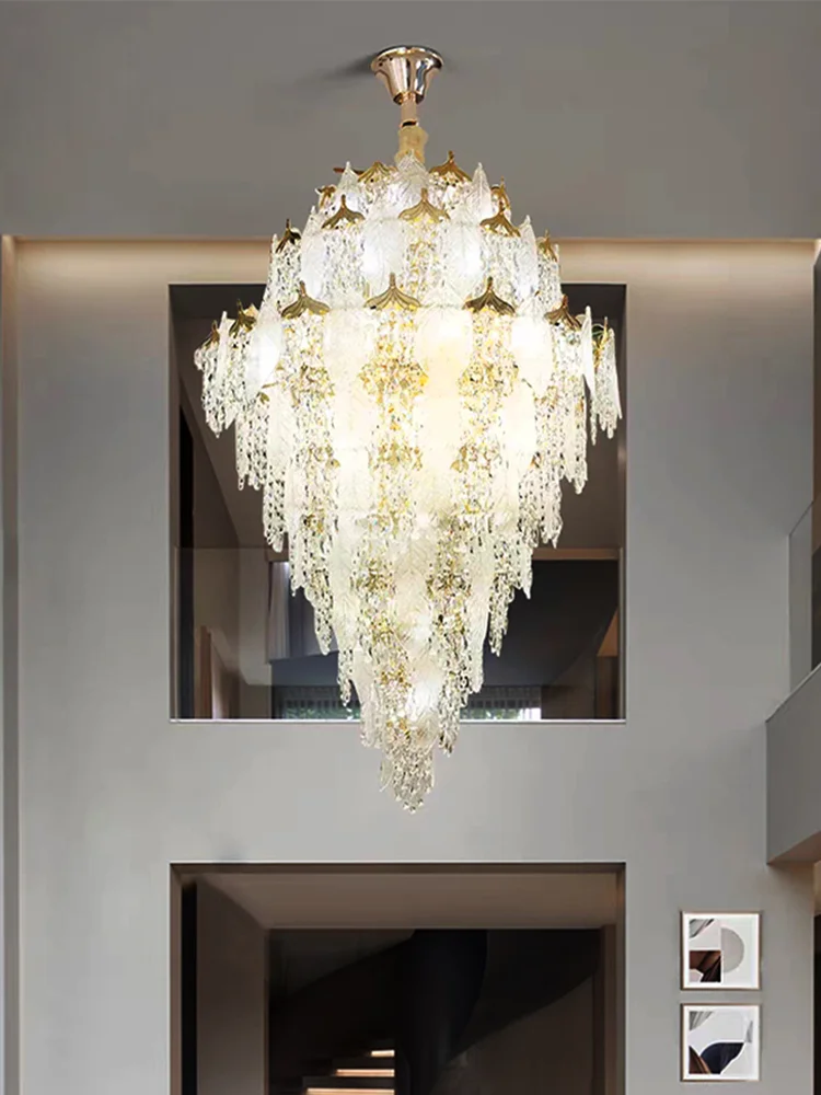 

Luxury Porcelain Glass Leaves Chandelier Modern Crystal Hanging Lamps Home Decor Lighting Lustre Villa Living Room Pendant Light