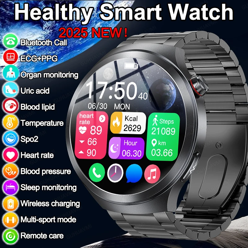 

2025 New ECG+PPG Body analysis Health Diagnosis Smart Watch Clock Uric Acid Lipid Heart Rate Tracker BT CallSmart Watch For Men