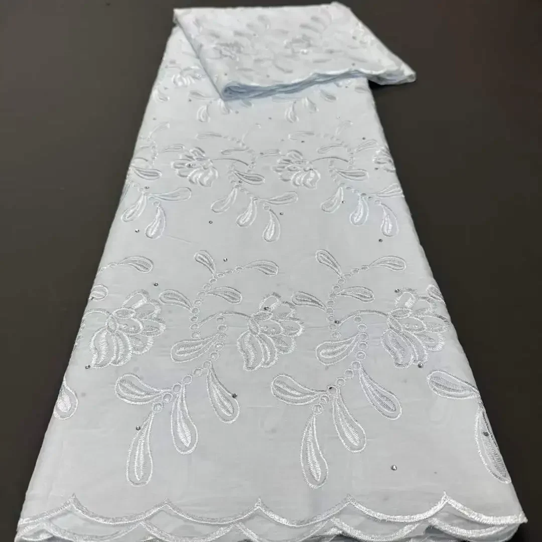 

African 100% Cotton Embroidery 5Yards Swiss Voile Lace in Switzerland For Dress Nigerian Lace Fabric High Quality Latest AH0734