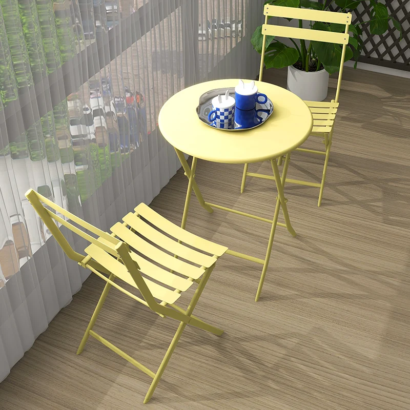 

Internet Celebrity Foldable Coffee Table Minimalist Folding Small Tea Table Leisure Cafe Chair Set Balcony Round Table