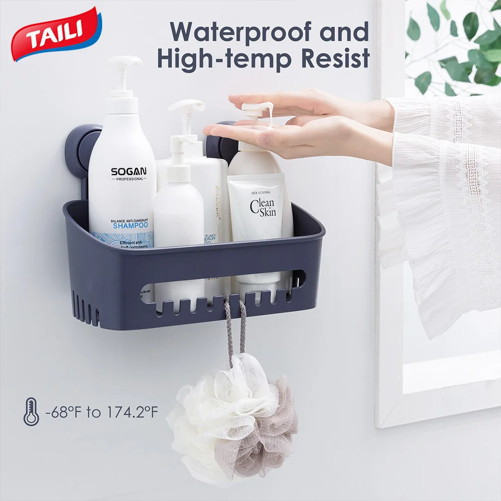 TAILI 1pcs Shower Caddy Drill-Free with Vacuum Suction Cup Removable Shower Shelf Storage Basket for Shampoo Toiletries, Kitchen