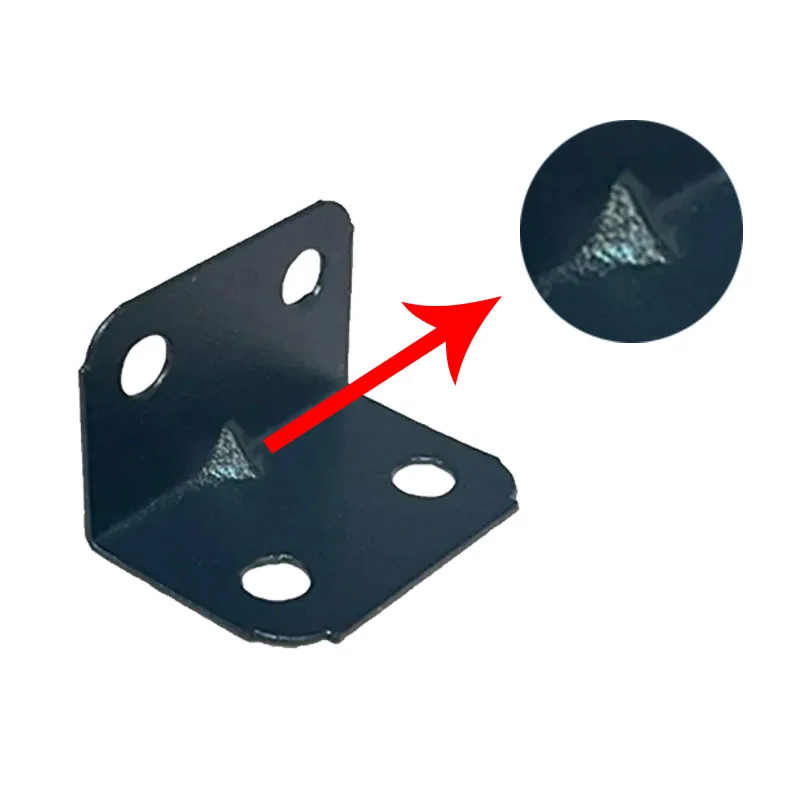 black metal corner codes, 90 degree fasteners, L-shaped brackets, tables, wardrobes, chairs, furniture cabinet corners