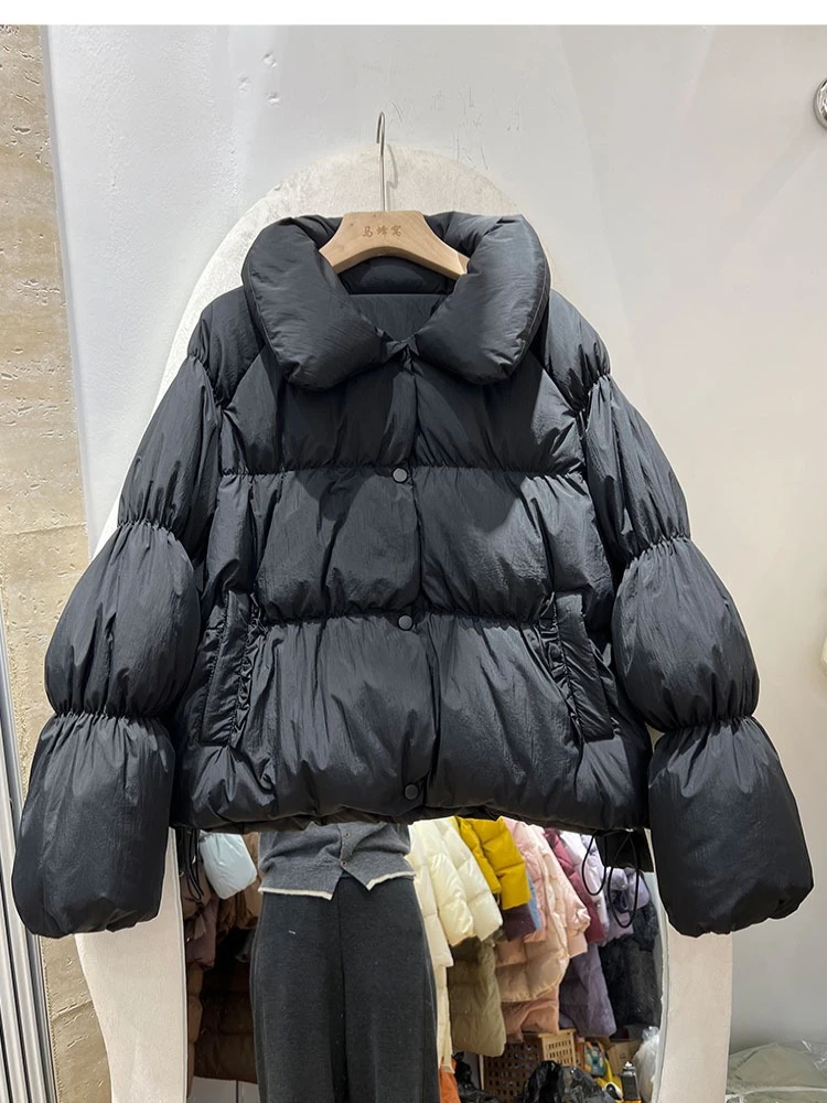 가을 겨울 신상 캔디 컬러 라펠 칼라 다운 재킷 여성용 달콤하고 귀여운 두꺼운 화이트 덕 다운 따뜻한 코트