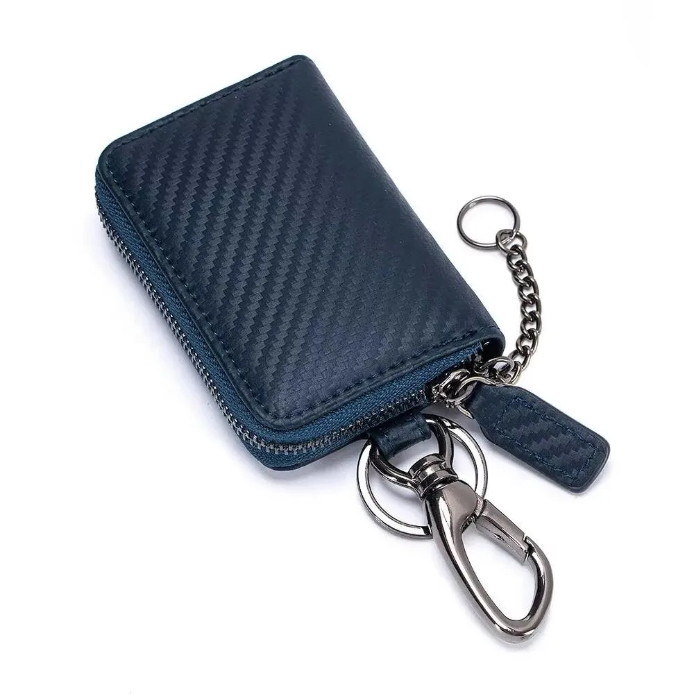 Men Key Pocket Waist-Hanging Zipper Key Wallet Man Key Purse Car Key Holder Genuine Leather Men's Carbon Fiber Cowhide Key Bag