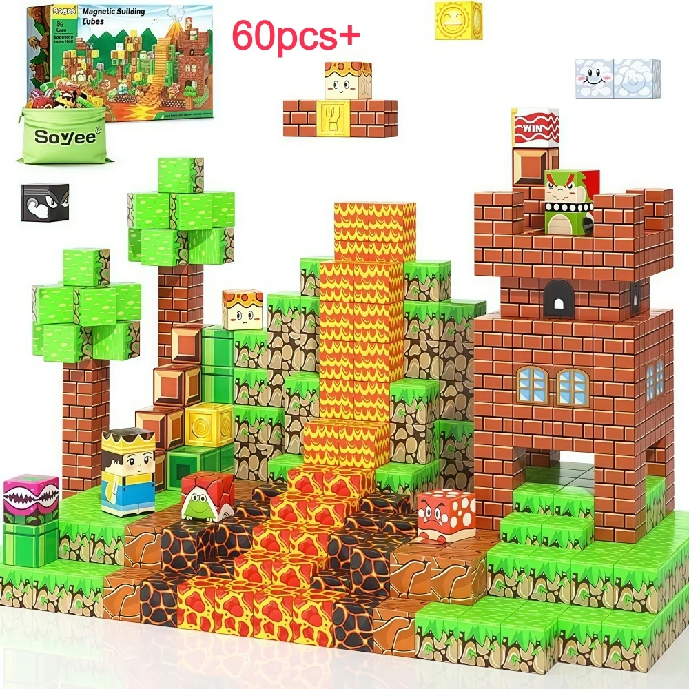 펀신이 새로운 교육용 자석 블록 장난감, 어린이 생일 크리스마스 선물, 거리 장면 빌딩 모델