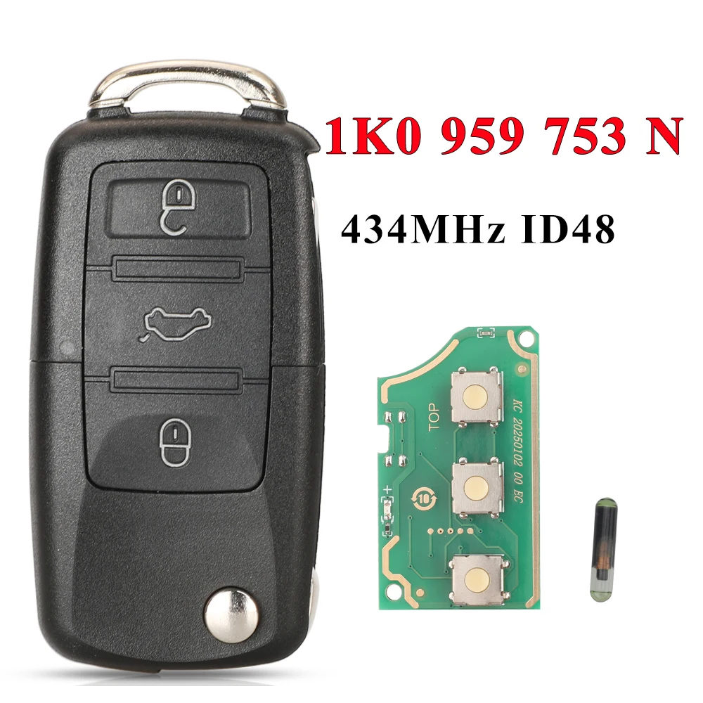 jingyuqin Auto-Fernbedienungsschlüssel für 1K 0959753 N ID48 für VW PASSAT b5 b6 Skoda Fabia Octavia Fabia CADDY GOLF JETTA POLO
