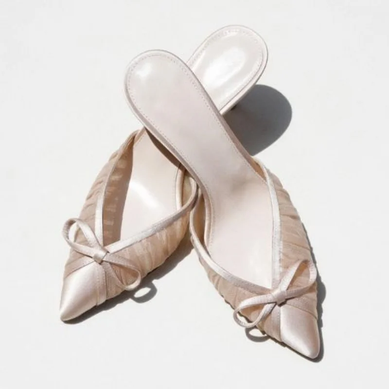 

Butterfly-knot Shoes for Womens Pointed Toes Thin High Heels Mesh Female Mules Sewing Lines Tacones Solid Ladies Zapatos Mujer