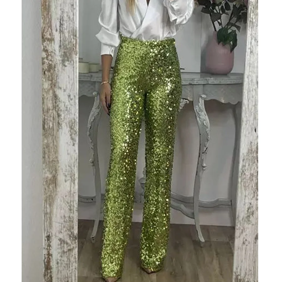 

Shiny Party Sequin Flared Pants High Waist Sculpt Slim Pants Stretch Elastic Bellbottom Pants INS Casual Slim Fit Trousers