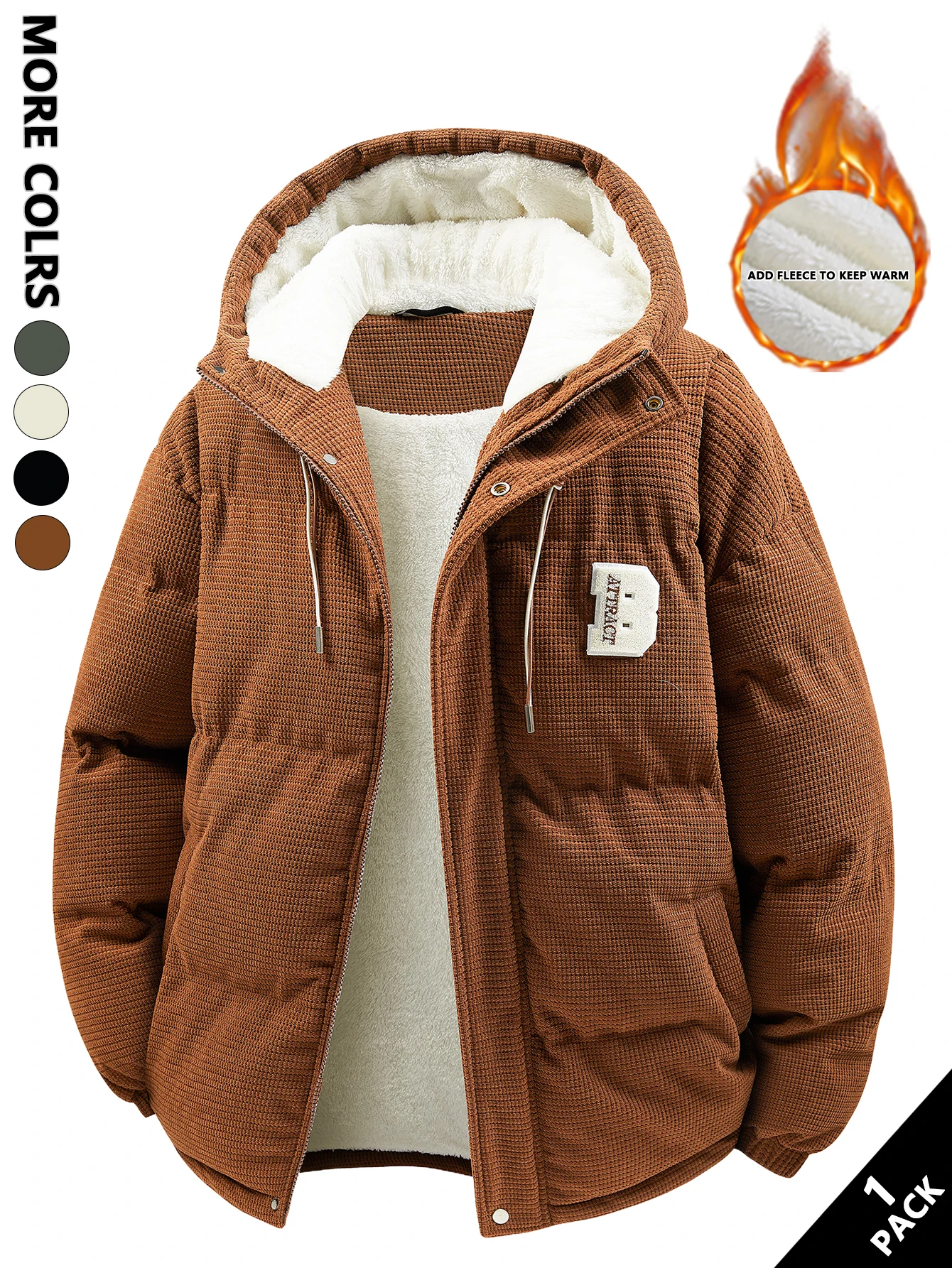 Men's Hooded Cotton Jacket Is Light and Warm Without Being Bulky. the Hood Adds Practicality and Is Suitable for Outdoor Light Activities, Warm-Up Exercises, Layering in Autumn and Winter, Daily Shopping, Friend Gatherings, and Short Trips